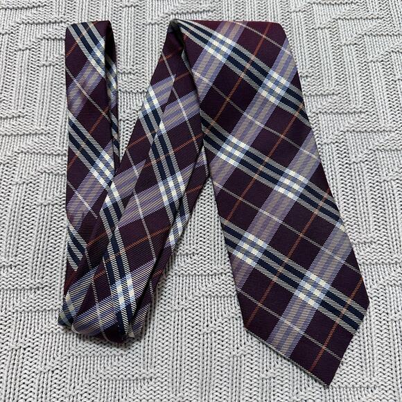 Burberry maroon tartan plaid silk tie - Picture 1 of 5